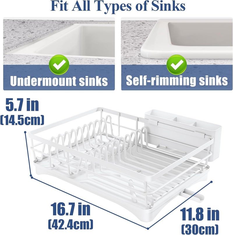 SNTD Dish Drying Rack for Kitchen Counter - Large Dish Rack with Drainboard, Rustproof Dish Drainer with Utensil Holder for Sink, White - Image 4